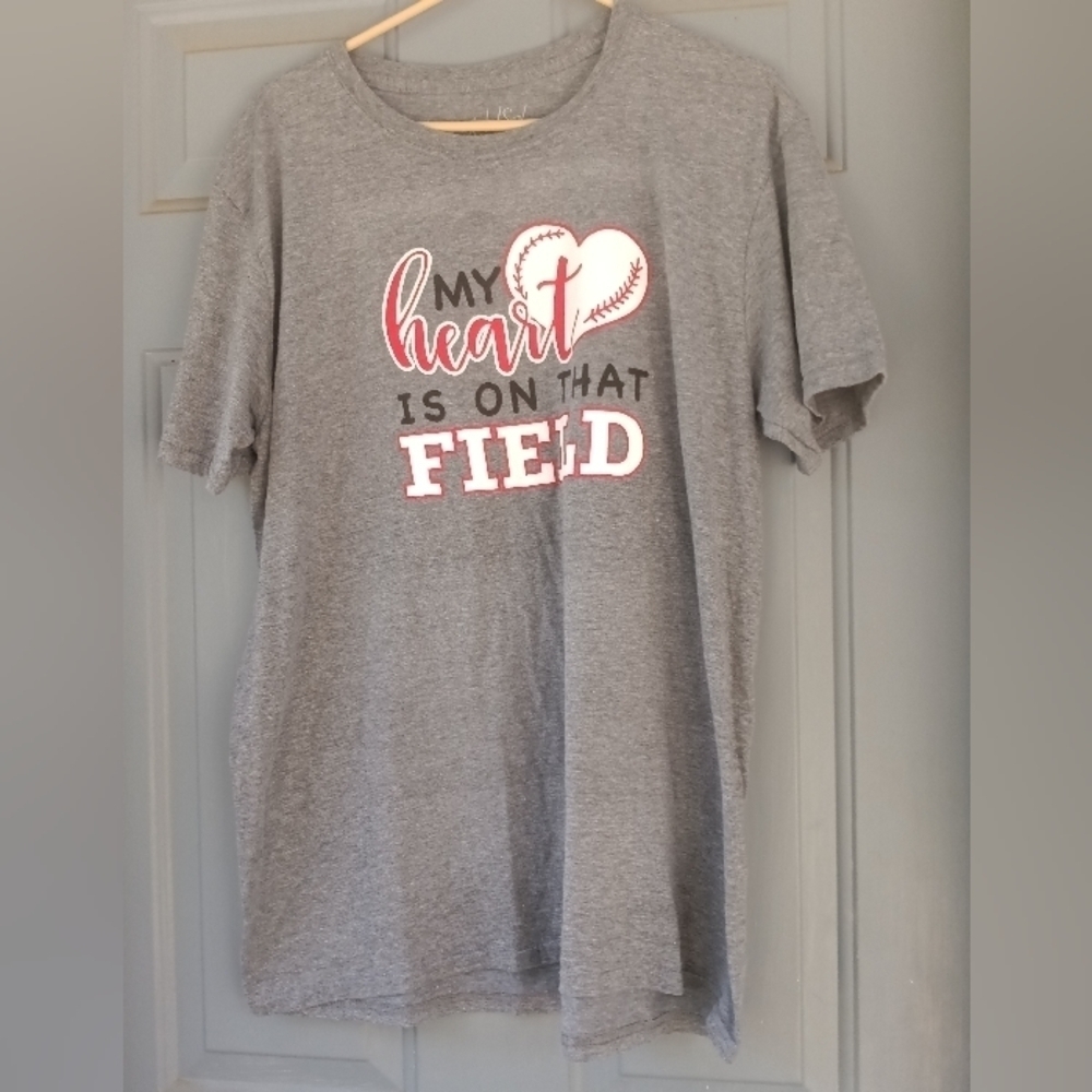 Women's My Heart is on That Field Baseball T Shirt Size XL Baseball Mom